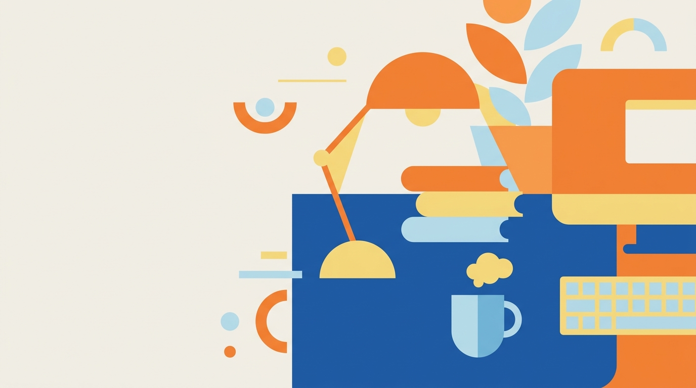 dope. desk hero — colour-blocked desk illustration, desktop